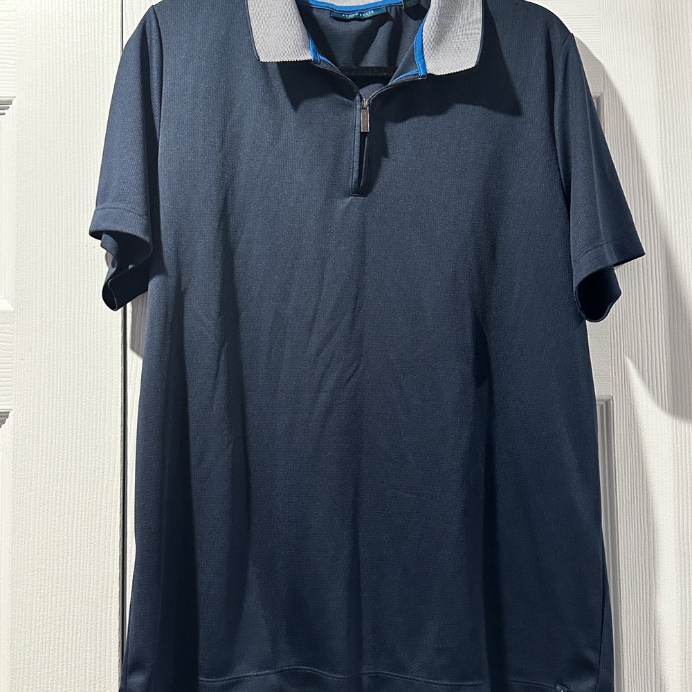 Perry Ellis Blue and Gray Polo Shirt with Moisture-Wicking Fabric